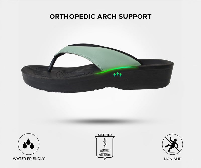 AEROTHOTIC Comfy Flip Flops for Women with Arch Support Orthotic Footbed Stylish Faux Leather Padded Straps with Soft Toe Post & Non-Slip Sole Slip On Casual Indoor and Outdoor Ladies Sandals (Ravine Sage Green, Size 9) - Image 5