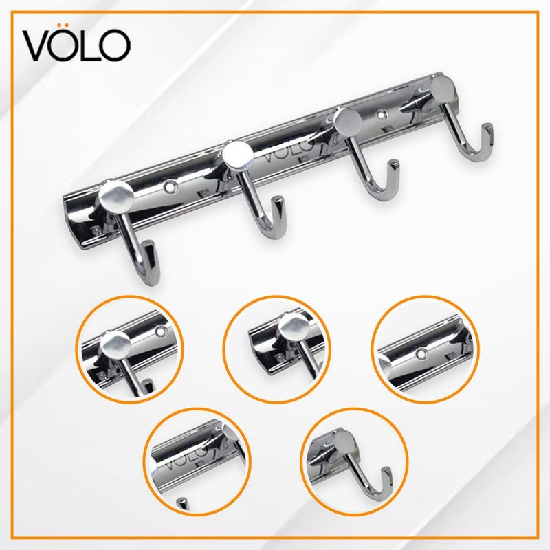 VOLO Premium 4 Pin Chrome/Glossy Cloth Hanger, Wall Door Hooks Rail for Hanging Clothes, Bathroom Towel Hook Set. - Image 3