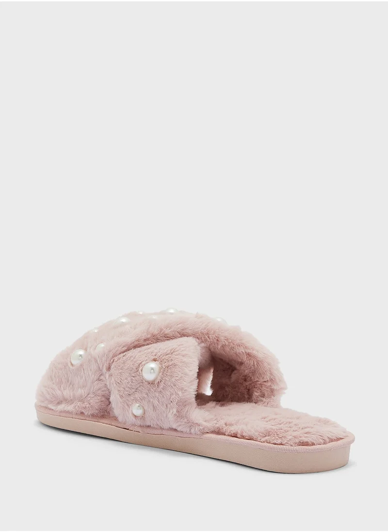 جينجر Pearl Cross Over Bedroom Slippers