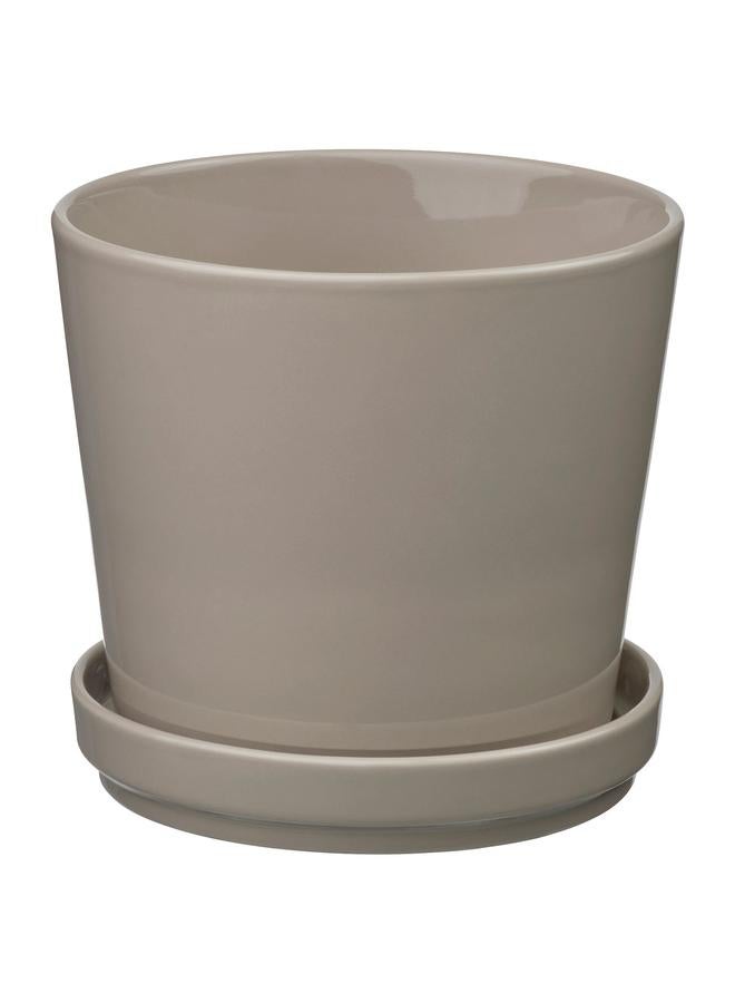 زبون وعاء نباتات مع صحن، داخلي/خارجي/رمادي/بيج، 15 سم - Image 1