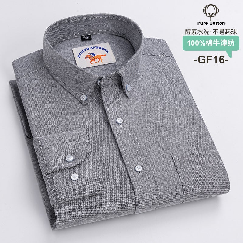 Mens Striped Cotton Shirt Button Collar Casual Cardigan Spring and Autumn Mens Pocket Middle-aged Dad Mens Shirt GF16 Long Sleeve Shirt Men's Shirt