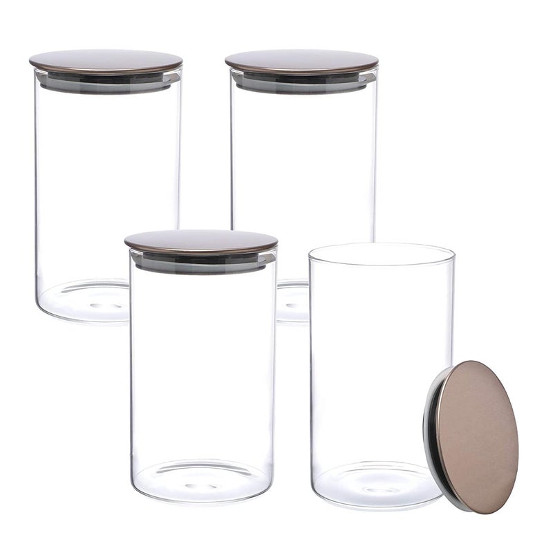 Cutting EDGE Cutting EDGE Round Glass Jar 1150ML for Kitchen Dry Fruits Snacks Storage with Metallic Lid Silicone Sealant Ring Inside Set of 4 - Image 3