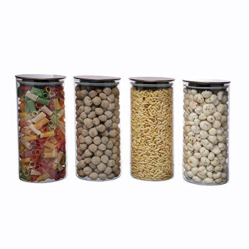 Cutting EDGE Cutting EDGE Round Glass Jar 1150ML for Kitchen Dry Fruits Snacks Storage with Metallic Lid Silicone Sealant Ring Inside Set of 4 - Image 1