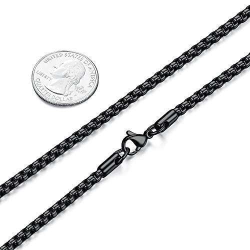 FOSIR Mens Womens 4mm Stainless Steel Black Rolo Chain Necklace, Round Box Chains for Men (20 Inch) - Image 2