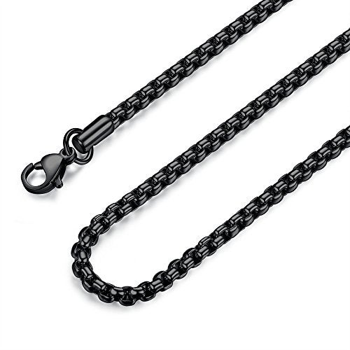FOSIR Mens Womens 4mm Stainless Steel Black Rolo Chain Necklace, Round Box Chains for Men (20 Inch) - Image 1