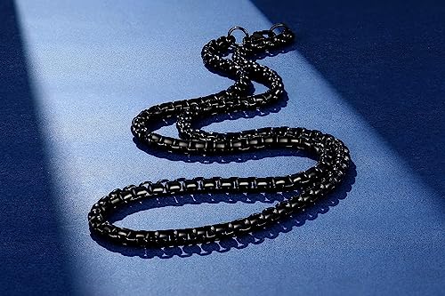 FOSIR Mens Womens 4mm Stainless Steel Black Rolo Chain Necklace, Round Box Chains for Men (20 Inch) - Image 5