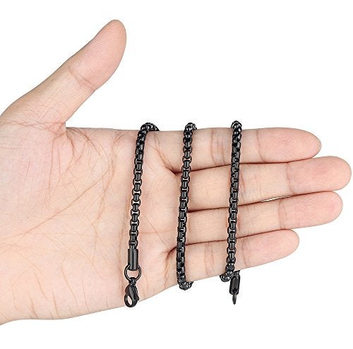 FOSIR Mens Womens 4mm Stainless Steel Black Rolo Chain Necklace, Round Box Chains for Men (20 Inch) - Image 3