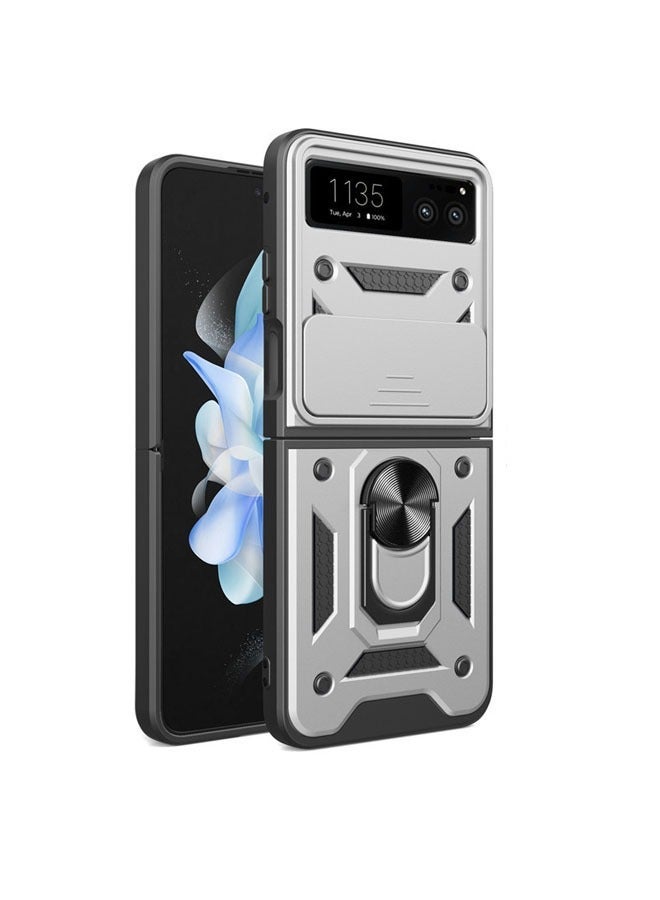 Compatible with MOTO Razr 40/40 Ultra Folding Phone Case Multi-function Zip Nail Sliding Window Magnetic Ring Holder Protective Case
