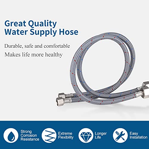 WOWOW 36" Faucet Supply Line, Bathroom Kitchen Faucet Lines Braided Nylon Sink Hose with 3/8-Inch Female Compression Thread x 1/2" Comp 2Pcs (1 Pair) - Image 4
