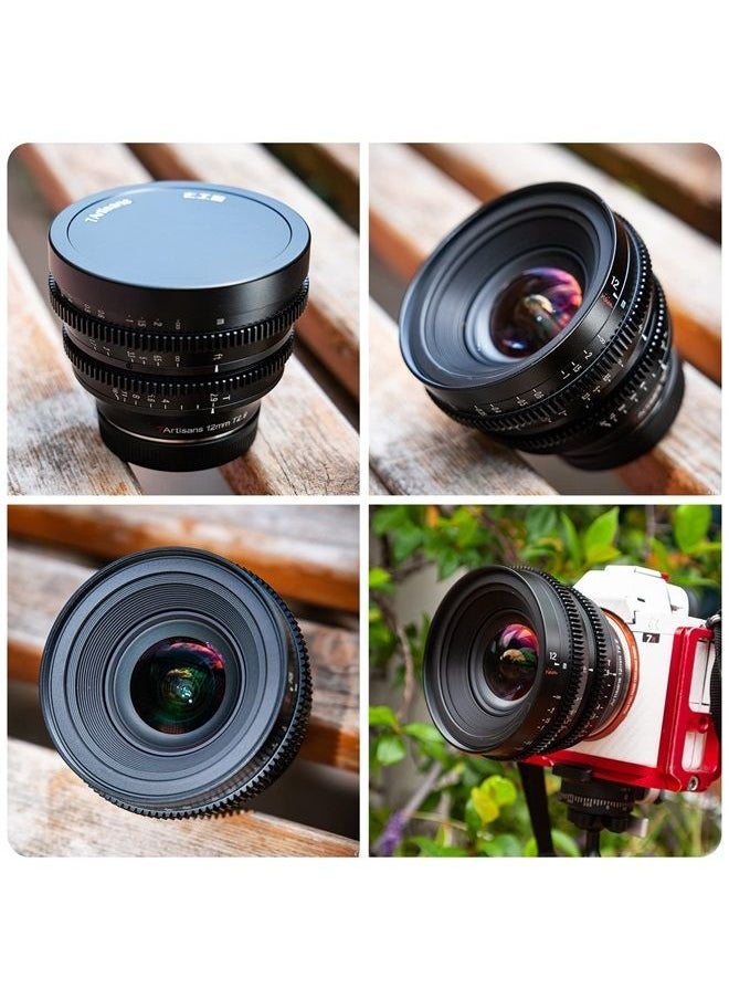 7artisans - 7 Artisans 12mm T2.9 Large Aperture APS-C Ultra Wide Angle Cine Lens, Manual Fixed Focus Low Distortion Cinema Lens Compatible for Fujifilm X-Mount, Black - Image 1