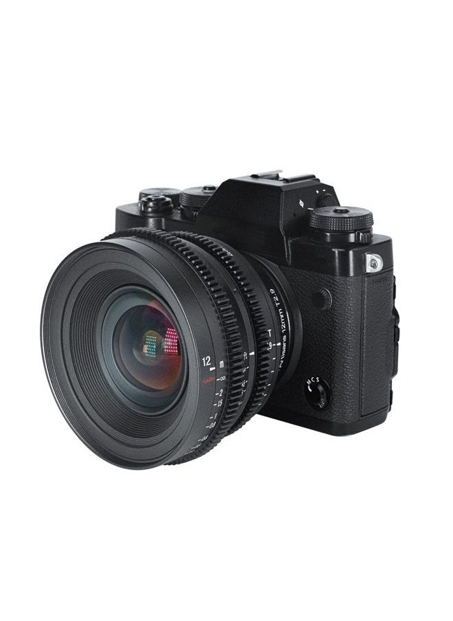 7artisans - 7 Artisans 12mm T2.9 Large Aperture APS-C Ultra Wide Angle Cine Lens, Manual Fixed Focus Low Distortion Cinema Lens Compatible for Fujifilm X-Mount, Black - Image 1