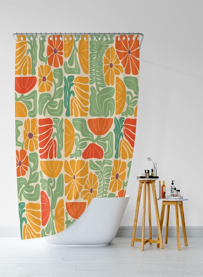 DeeCabin Boho Abstract Colorful Floral Shower Curtain, Vintage Retro Patchwork Orange Green Flower Botanical Geometric Aesthetic Groovy Bathroom Decor Shower Curtain Set with 12 Hooks, 70X70IN - Image 4