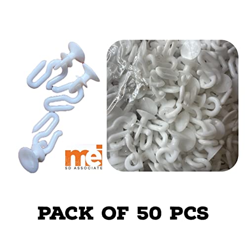 MEI White Plastic S Curtain Hooks with Runners (50 Piece) - Image 3