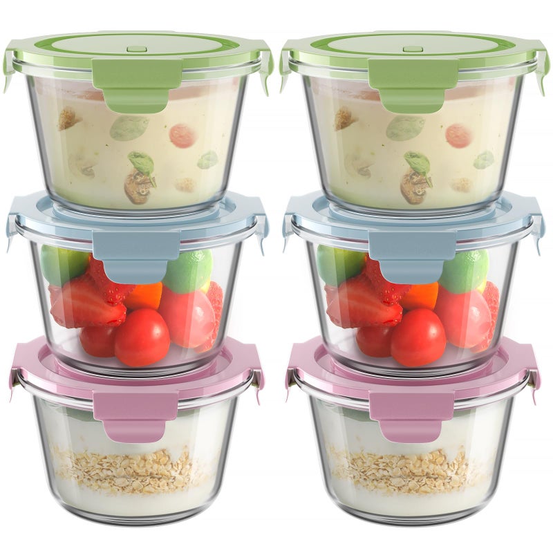 Freshmage 16oz Glass Meal Prep Containers with Lids, Airtight 2 Cup Glass Food Storage Containers Set, Heat-Resistant BPA-Free Container for Soup, Leftovers, Microwave, Oven, Dishwasher & Freezer Safe (6 Packs) - Image 1