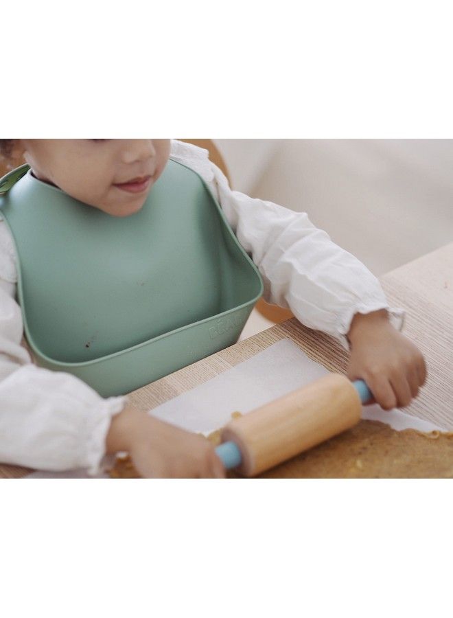 BEABA Siliconea Baby Bib Waterproof Adjustable Several Sizes Light And Flexible Ultra Soft Easy To Clean Large Pocket To Catch Food Sage Green - Image 3