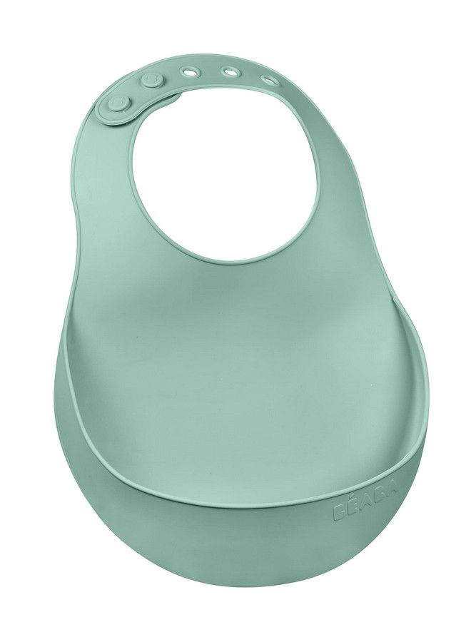 BEABA Siliconea Baby Bib Waterproof Adjustable Several Sizes Light And Flexible Ultra Soft Easy To Clean Large Pocket To Catch Food Sage Green - Image 1