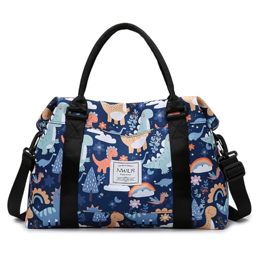 NWLR Travel Duffle Bag Weekender Overnight Bag Gym Tote with Dry and Wet Separated Pocket for Women Girls Shoulder Workout Duffel Bag Water Resistant BDinosaurs - Image 1