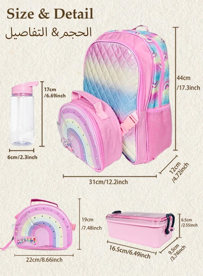 SOOO GOOD Kids Rainbow Backpack for Girls with Detachable Insulated Lunch Bag,Large Capacity Waterproof Durable School Bag with Lunch Box and Water Bottle,Girls Backpack for School Travel Hiking - Image 2