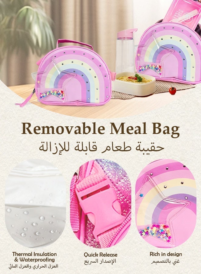 SOOO GOOD Kids Rainbow Backpack for Girls with Detachable Insulated Lunch Bag,Large Capacity Waterproof Durable School Bag with Lunch Box and Water Bottle,Girls Backpack for School Travel Hiking - Image 4