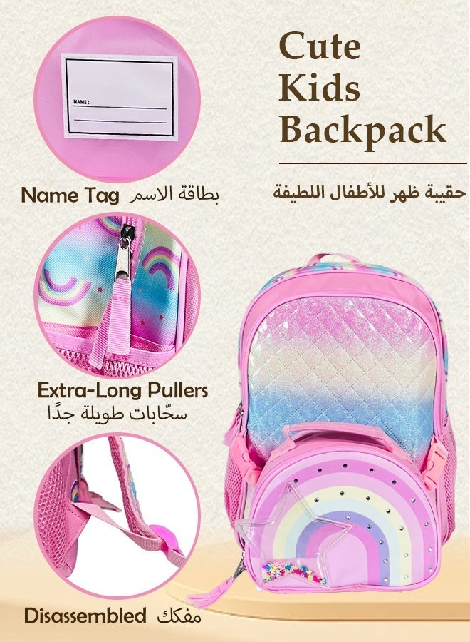 SOOO GOOD Kids Rainbow Backpack for Girls with Detachable Insulated Lunch Bag,Large Capacity Waterproof Durable School Bag with Lunch Box and Water Bottle,Girls Backpack for School Travel Hiking - Image 5