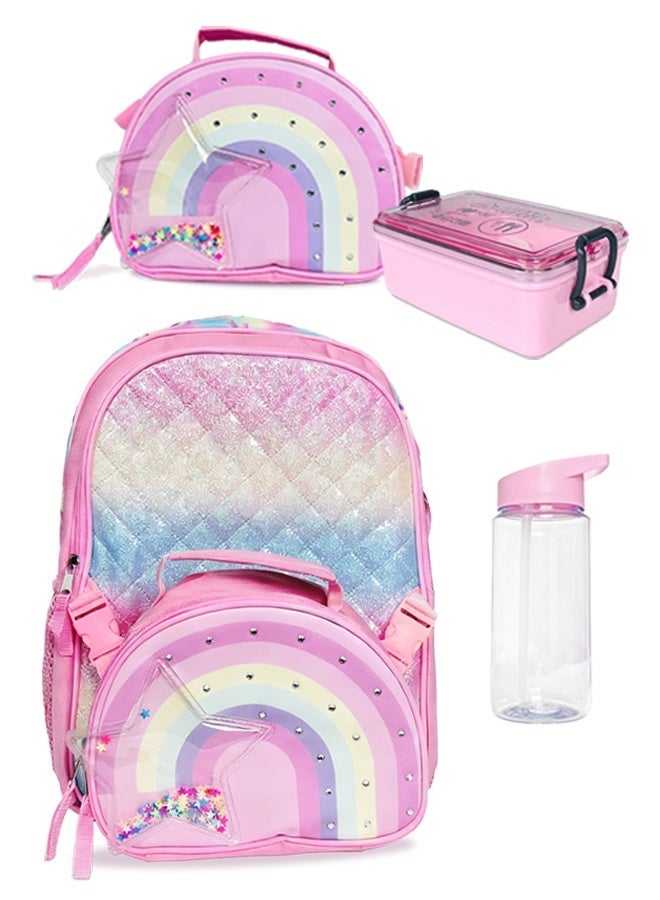 SOOO GOOD Kids Rainbow Backpack for Girls with Detachable Insulated Lunch Bag,Large Capacity Waterproof Durable School Bag with Lunch Box and Water Bottle,Girls Backpack for School Travel Hiking - Image 1