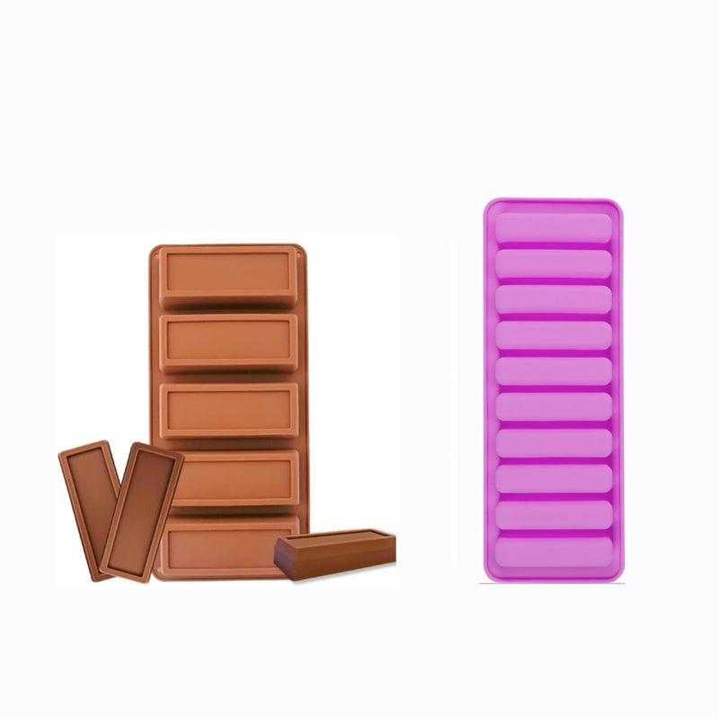 Husaini Mart HUSAINI MART 5 Cavity Rectangle 10 Cavity Ladyfingers Silicone Mould Cookies Cheesecake Candy Brownie Crayon Ice Cube Tray Long Chocolate Strips Rectangle Cereal Energy Protein Bar Baking Tools  - Image 1