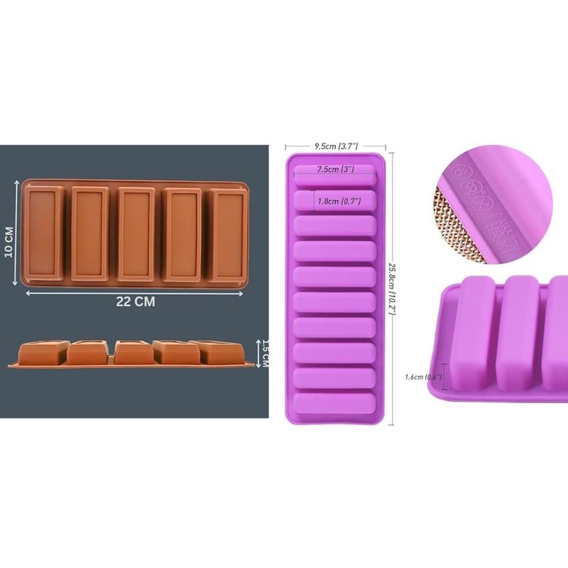 Husaini Mart HUSAINI MART 5 Cavity Rectangle 10 Cavity Ladyfingers Silicone Mould Cookies Cheesecake Candy Brownie Crayon Ice Cube Tray Long Chocolate Strips Rectangle Cereal Energy Protein Bar Baking Tools  - Image 2