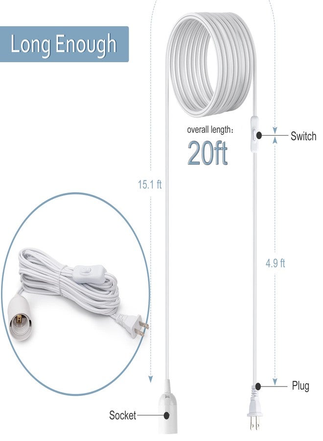 JACKYLED Extension Hanging Lantern Cord Cable 2-Pack 20ft UL 360W with E26 E27 Socket On/Off Button Pendant Lighting - Image 2