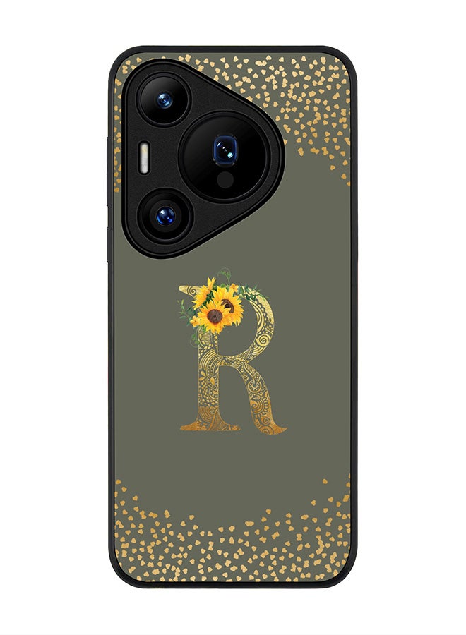 Stylizedd Rugged Black edge case for Huawei Pura 70 Pro / Huawei Pura 70 Pro Plus Case Cover Monogram Initial Letter Floral Pattern Alphabet- R (Olive Green) - Image 1