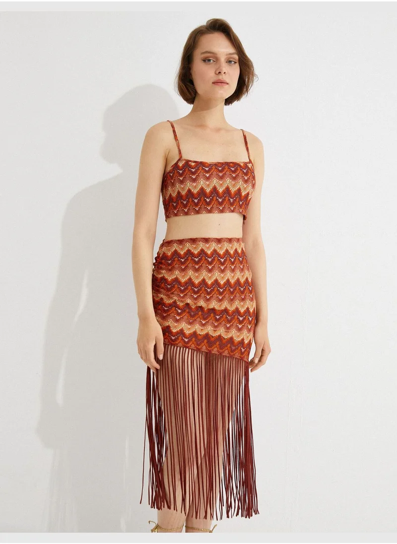 KOTON Knit Detail Patterned Crop Tank Top