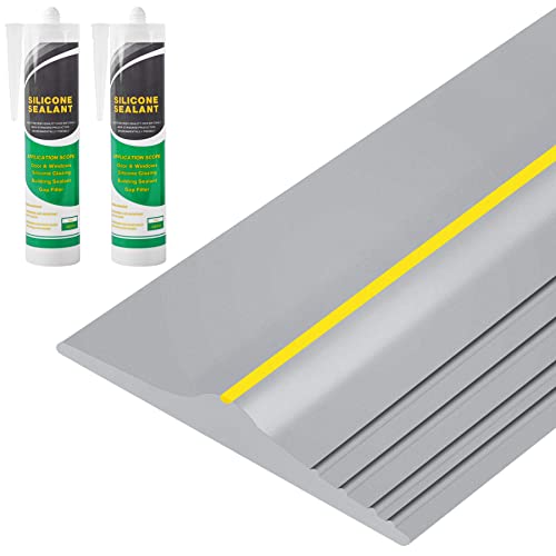 Papillon 20Ft Universal Garage Door Bottom Threshold Seal Strip with 20oz Glue Gel, Weatherproof Rubber DIY Weather Stripping Replacement - Grey - Image 1