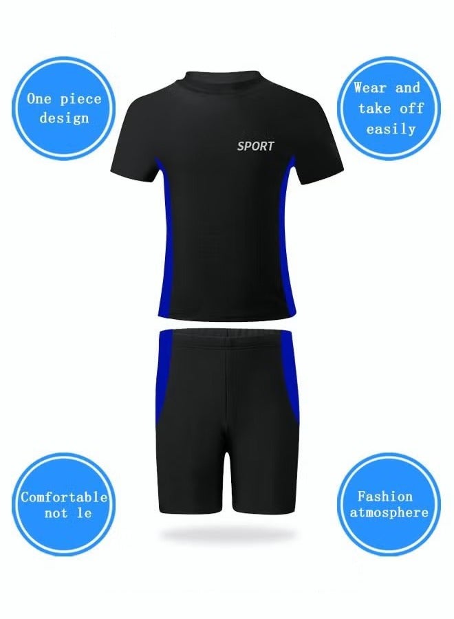 Unewshi 2 Piece Boys Swimsuit Swimming Trunks Set Toddler Kids Training Quick Dry Swimwear Children Short Sleeves Clothing Beachwear Split Bathing Suit for Summer Black（Size:M ） - Image 2