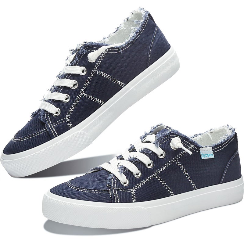 Obtaom Women's Play Fashion Sneaker Comfortable Walking Shoes Dark Blue Canvas Slip on Shoes(Navy US10) - Image 1