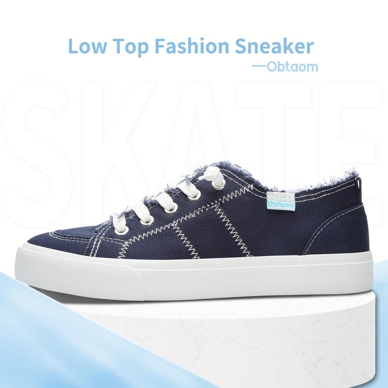 Obtaom Women's Play Fashion Sneaker Comfortable Walking Shoes Dark Blue Canvas Slip on Shoes(Navy US10) - Image 3