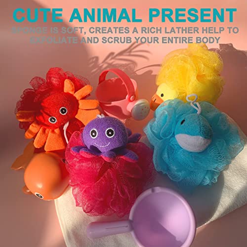 Mr.Cui'shop Loofah Exfoliating Shower Stuffed Sponge Pouf Mesh Brush with Animal Design - Bath Spa Puff Scrubber Ball - Body Poof for Man and Woman - Rich Foams Bubble（4.7" Each） Pack of 4 - Image 3