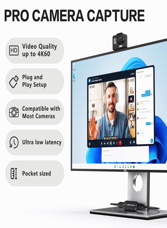 VIXLW Cam Link 4K - External Capture Card for DSLR Camcorder ActionCam as Webcam, HDMI to USB 3.0, Meet/Stream/Record in 4K60/1080p120, Easy Connect for OBS/Zoom, Windows/Mac - Image 2