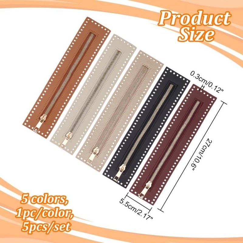 5 Crochet Zippers Mixed Colors Brown Gold Stainless Steel For PU Leather Sewing Purse Wallet Making - Image 2