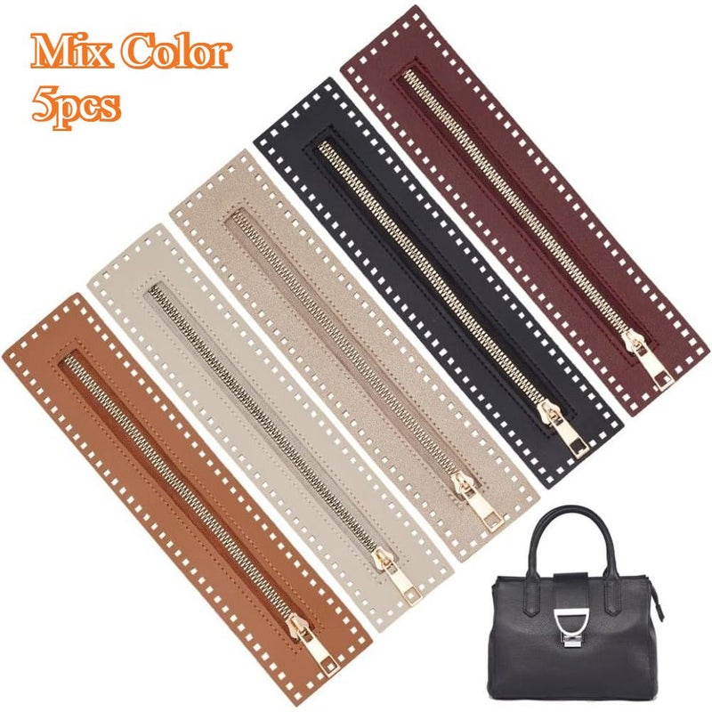 5 Crochet Zippers Mixed Colors Brown Gold Stainless Steel For PU Leather Sewing Purse Wallet Making - Image 1