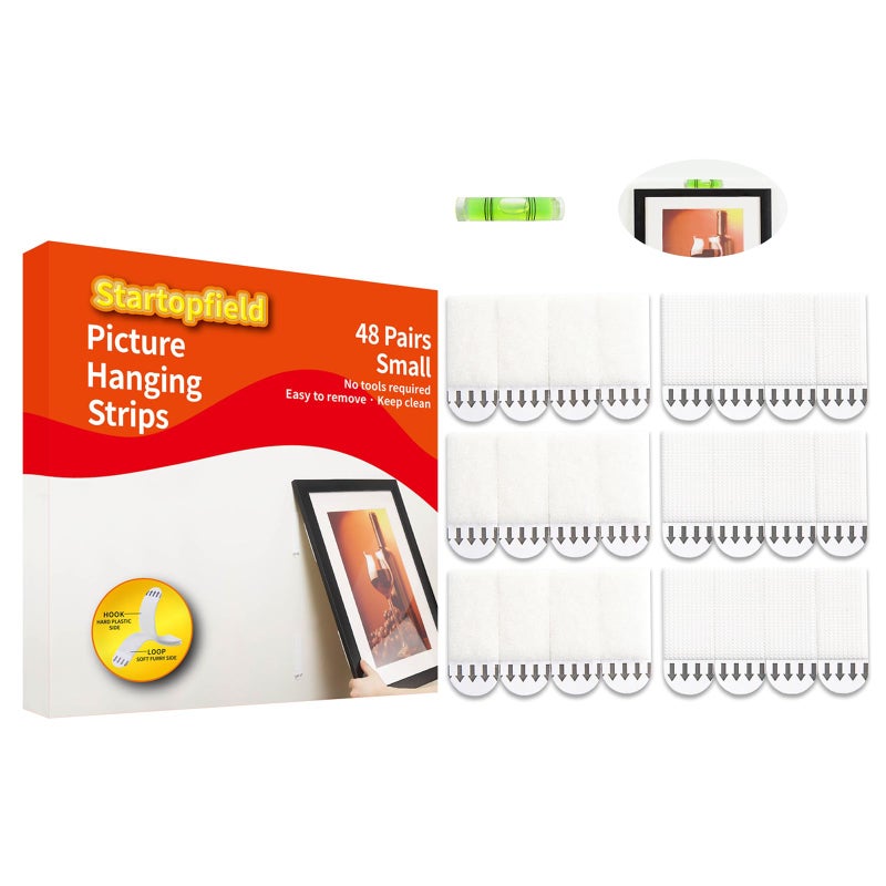 CARAINBO 48 Pairs(96Strips)Small Picture Hanging Strips Heavy Duty Picture Mounting Strips Removable Hook And Loop Tape Picture Hanger Damage Free Perfect For Wall Art Hanging Frames - Image 1