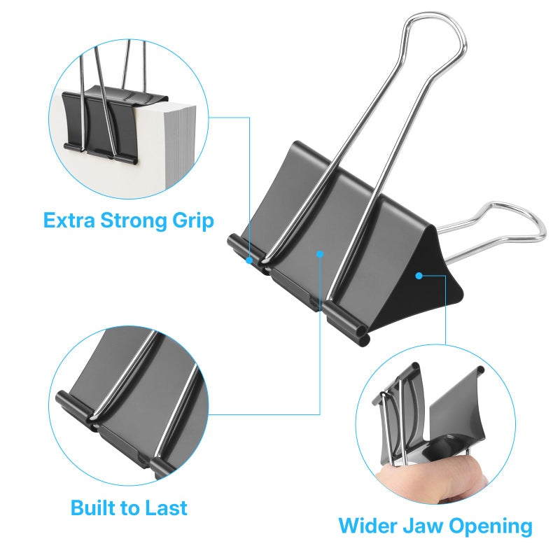 OWLKELA 3 Inch (12 Pcs) Jumbo Binder Clips, Extra Large Black Paper Clamps for Home, School and Office Supplies - Image 3