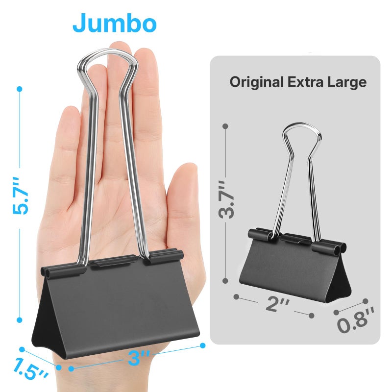 OWLKELA 3 Inch (12 Pcs) Jumbo Binder Clips, Extra Large Black Paper Clamps for Home, School and Office Supplies - Image 2