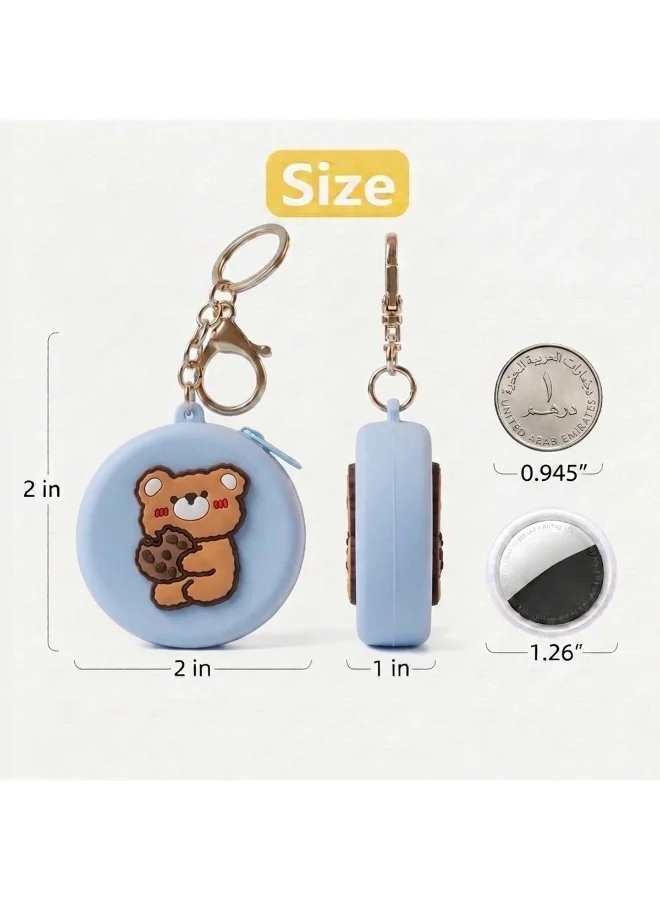 Mobcos Blue Teddy MOBCOS Mini Pouch Keychain – Cute Round Zipper Coin Purse & Multipurpose Mini Storage Bag with Keyring for Coins, Cash, Keys and Small Essentials | Blue Teddy  | Best Price UAE