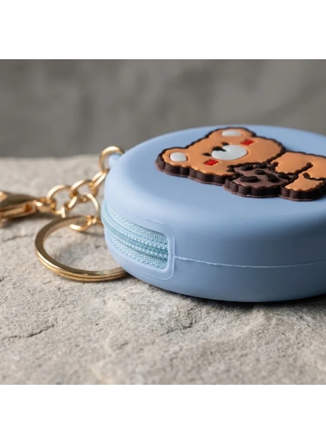 Mobcos Blue Teddy MOBCOS Mini Pouch Keychain – Cute Round Zipper Coin Purse & Multipurpose Mini Storage Bag with Keyring for Coins, Cash, Keys and Small Essentials | Blue Teddy  | Best Price UAE