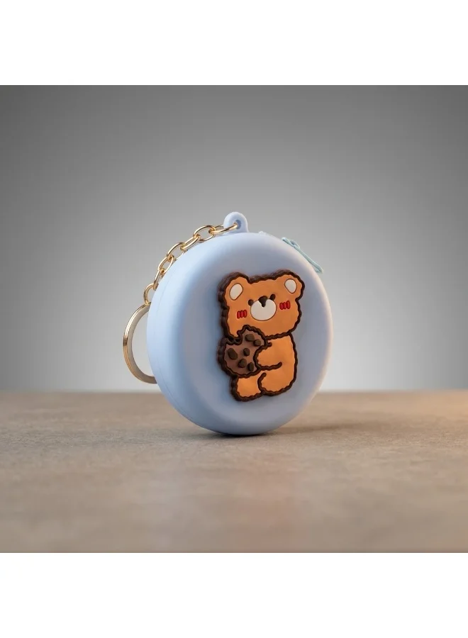 Mobcos Blue Teddy MOBCOS Mini Pouch Keychain – Cute Round Zipper Coin Purse & Multipurpose Mini Storage Bag with Keyring for Coins, Cash, Keys and Small Essentials | Blue Teddy  | Best Price UAE