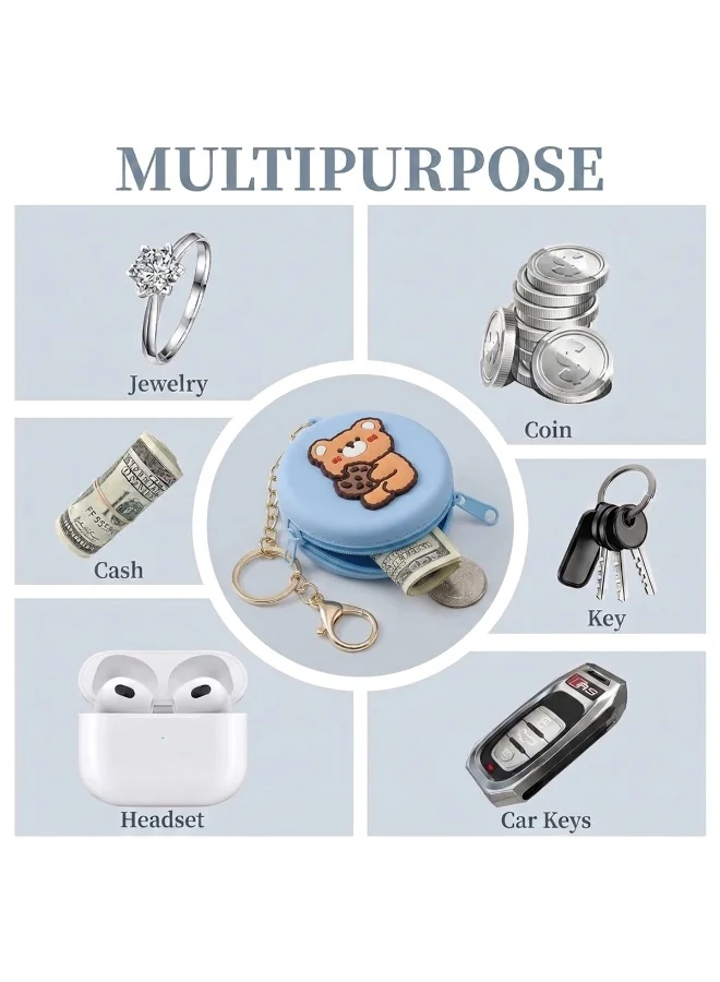 Mobcos Blue Teddy MOBCOS Mini Pouch Keychain – Cute Round Zipper Coin Purse & Multipurpose Mini Storage Bag with Keyring for Coins, Cash, Keys and Small Essentials | Blue Teddy  | Best Price UAE