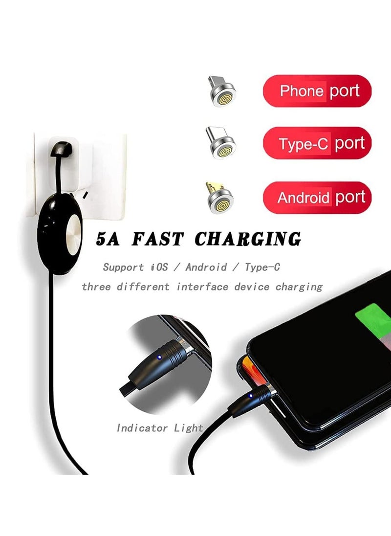 Generic - Magnetic Charging Cable, Multi 3 in 1 USB Charging Cable with LED Light,5A Data Cable with Type C/Micro USB Charger Cable, Compatible with Cell Phones and Tablets,3.3ft-Black, 3.3 feet - Image 1
