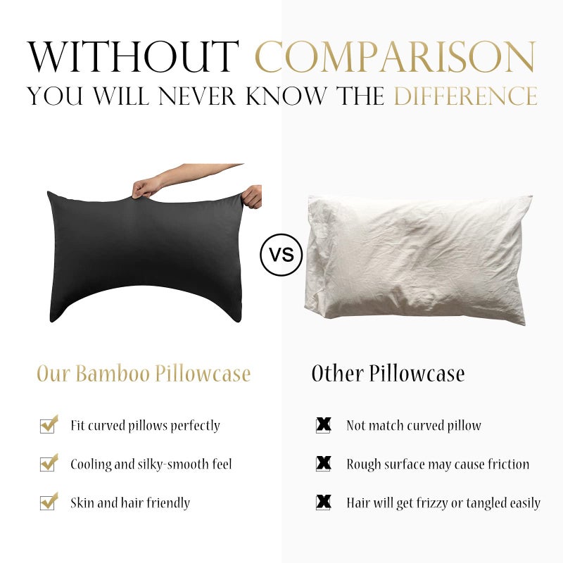 ELIBABA Cooling Side Sleeper Pillow Cases - Curved Rayon Derived from Bamboo Pillowcase Cover - Breathable Cool Silky Soft Pillowcase for Hot Sleepers Hair and Skin  King Size 1 Piece  20 * 36 Inches Black - Image 2