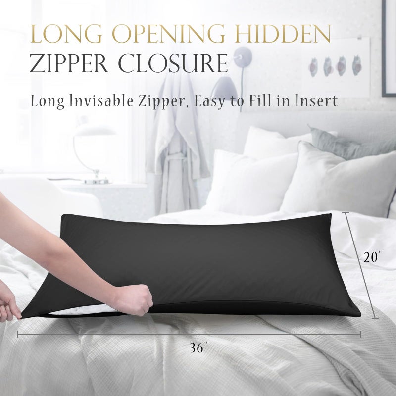 ELIBABA Cooling Side Sleeper Pillow Cases - Curved Rayon Derived from Bamboo Pillowcase Cover - Breathable Cool Silky Soft Pillowcase for Hot Sleepers Hair and Skin  King Size 1 Piece  20 * 36 Inches Black - Image 5