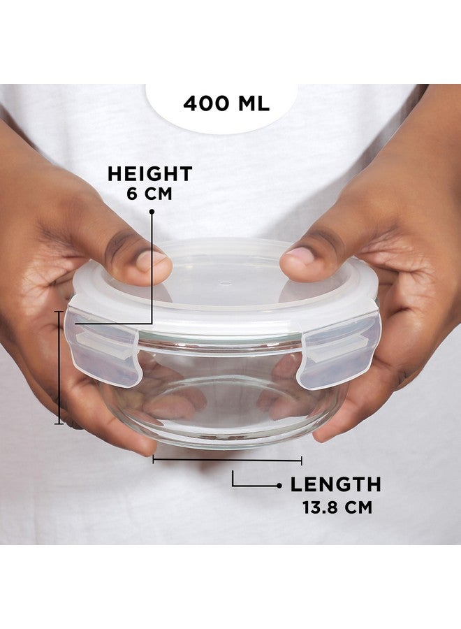 Allo Food Safe Borosilicate Glass Lunch Box, 450C Microwave Safe Lunch Box, Borosilicate Borosilicate Glass Tiffin for Office with Canvas Grey Tiffin Bag, Set of 3, 400ml x 3, Round - Image 3