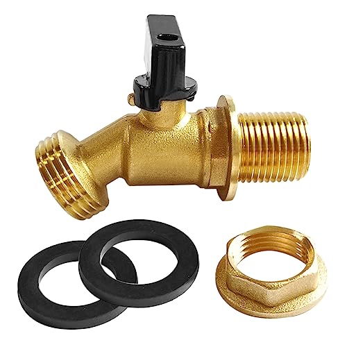 Uenede Brass Water Container Rain Barrel Faucets Spigot 3/4" G Male Thread Large Inlet to 3/4" GHT Male Thread Outlet with Quarter Turn Ball Valve Include Bulkhead Fitting and Washers 2PCS - Image 2
